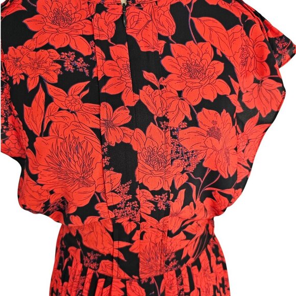 Rebecca Minkoff Mini Dress Large Red Flutter Sleeve Floral Pleated Ruffle Sz S - Picture 7 of 13